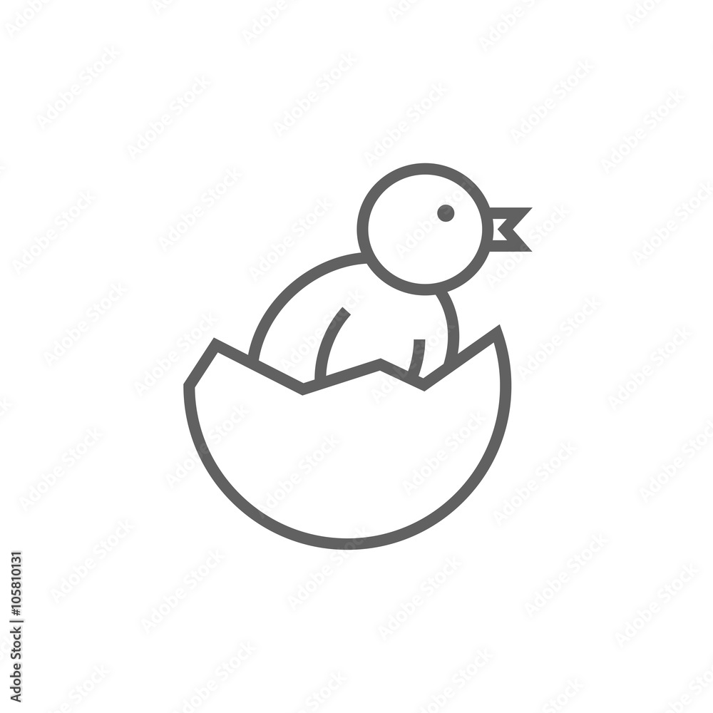 Chick peeking out of egg shell line icon. Chick peeking out of egg shell line icon.