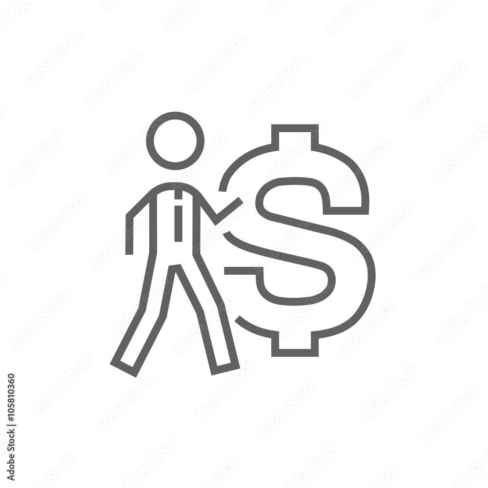 Businessman with big dollar symbol line icon. Businessman with big dollar symbol line icon.