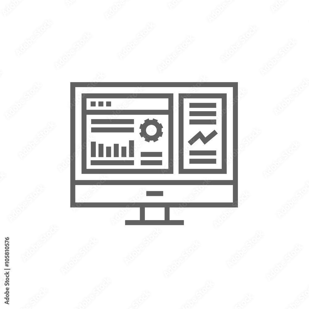 Monitor with business graphs line icon. Monitor with business graphs line icon.