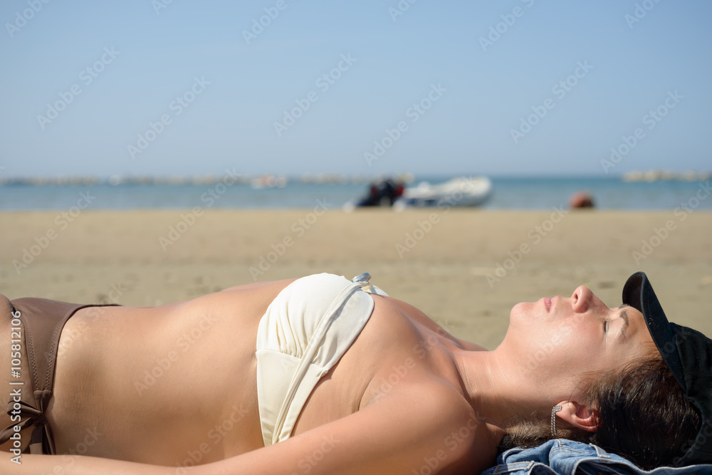 girl taking sunbath