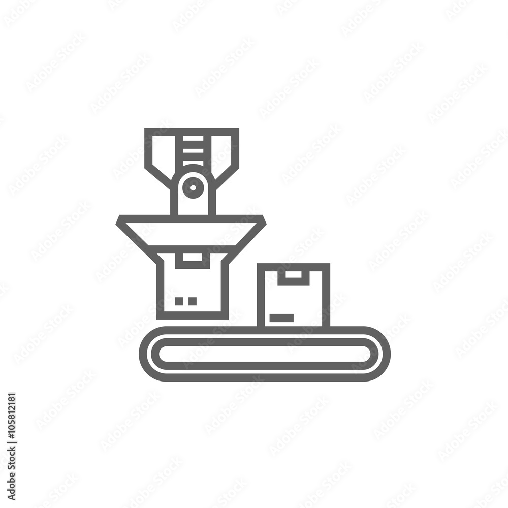 Robotic packaging line icon. Robotic packaging line icon.