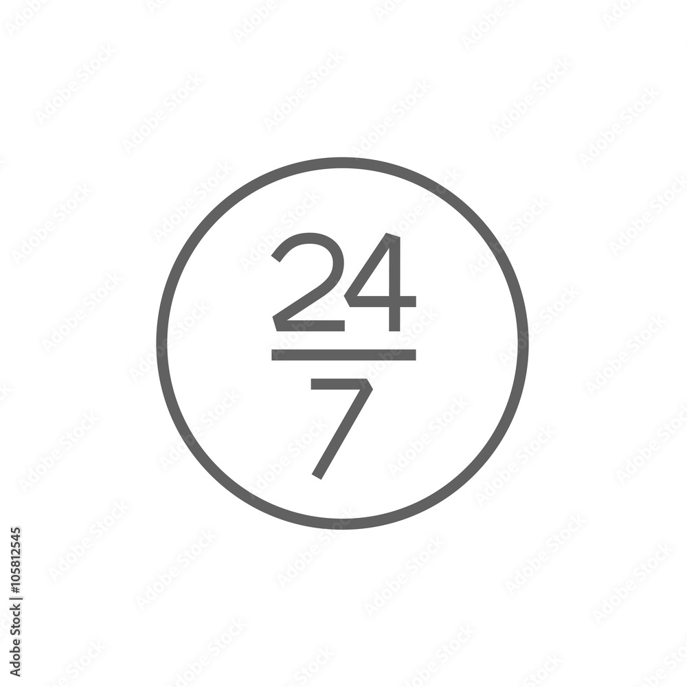 Open 24 hours and 7 days in wheek sign line icon. Open 24 hours and 7 days in wheek sign line icon.