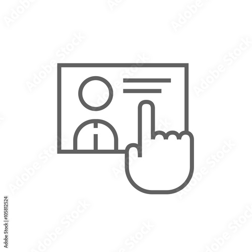 Hand pushing touch screen button line icon.