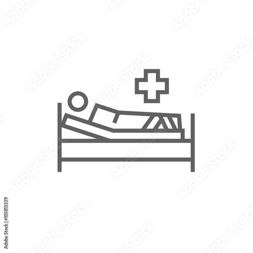 Patient lying on bed line icon.