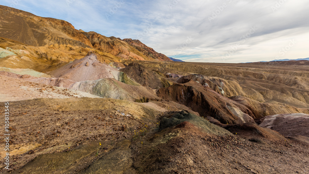Breathtaking views of the colored rocks. A part of one way scenic drive. The colors are created by different minerals. Artist's Drive, Death Valley National Park