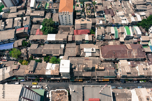 Top View of Rooftops neighborhoods in Bangkok, Thailand