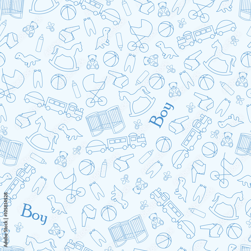 Boy background for baby. Blue background for baby with toys and facilities for the newborn.