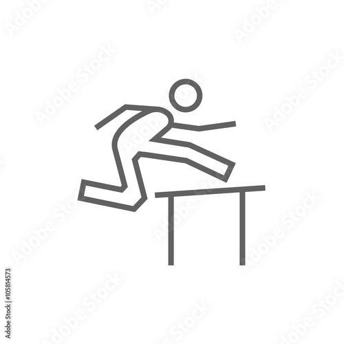 Man running over barrier line icon.