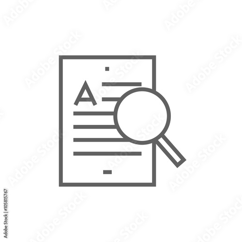 Tablet and magnifying glass line icon.