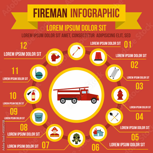 Firefighting infographic elements, flat style