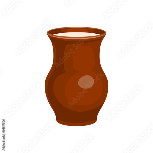 Clay jug full of milk icon, cartoon style 