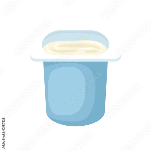 Yogurt in blue plastic cup icon, cartoon style 