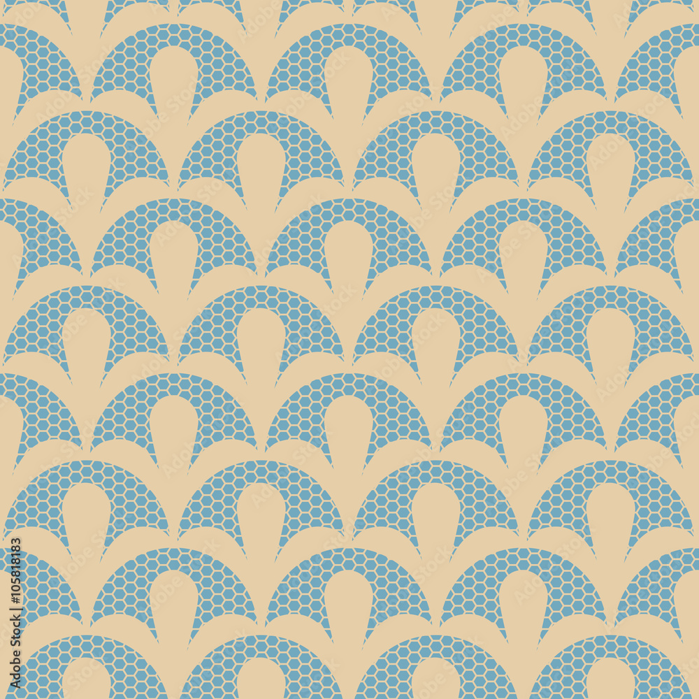 Seamless beige lace pattern on blue background Seamless beige lace pattern on blue background