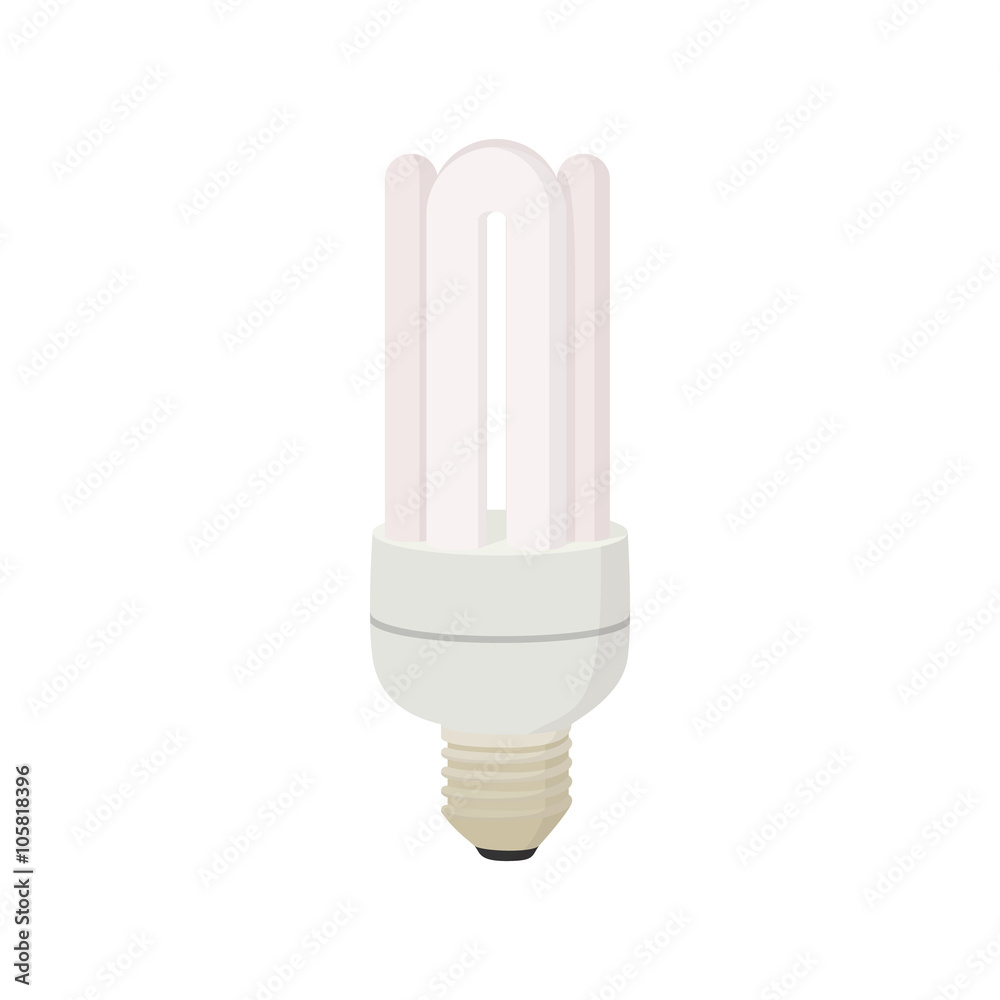 White energy saving bulb icon, cartoon style White energy saving bulb icon, cartoon style