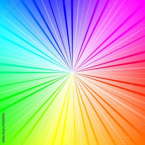Colorful radial gradient background made of rainbow spectral colors with rays