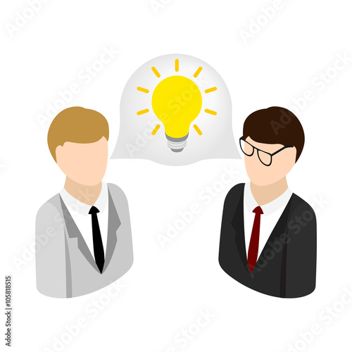 Two businessmen get idea icon, isometric 3d style