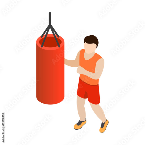 Man training on a punching bag icon, isometric 3d 