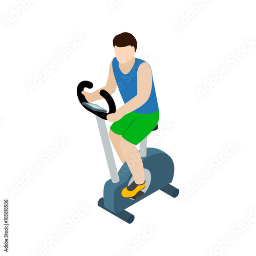 Man training on exercise bike icon, isometric 3d 