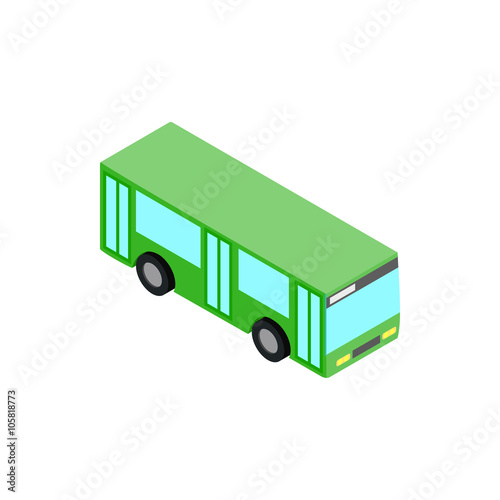 Green bus icon, isometric 3d style