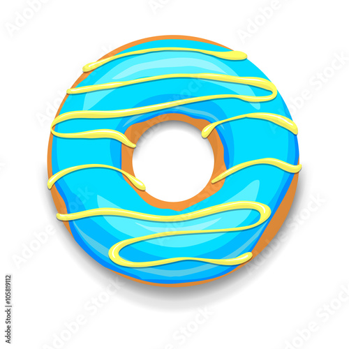 Blue glazed donut icon, cartoon style