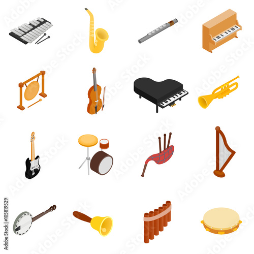 Musical Instruments set icons, isometric 3d style 