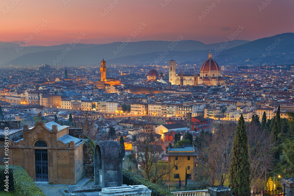 Florence. Image of Florence, Italy during twilight blue hour.