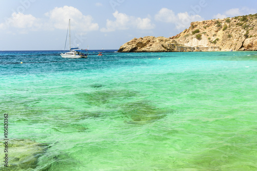 Blue mediterranean sea in Ibiza island
