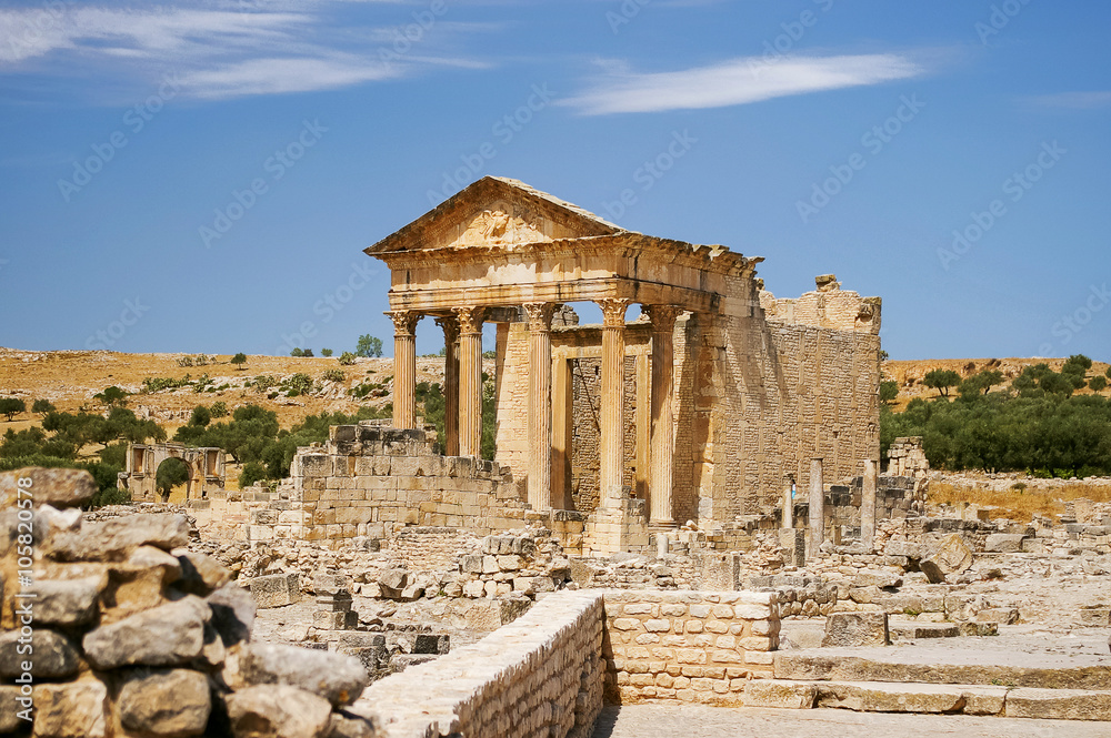 Fototapeta premium Dougga, Roman Ruins. Unesco World Heritage Site in Tunisia.