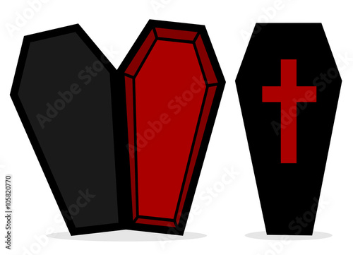 cartoon black red coffin isolated on white background vector illustration