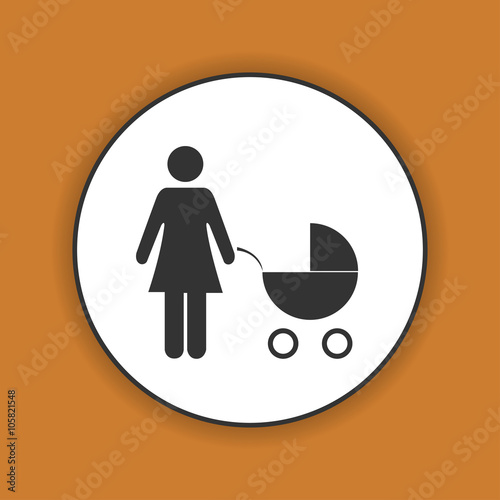 Woman with pram pictogram flat icon
