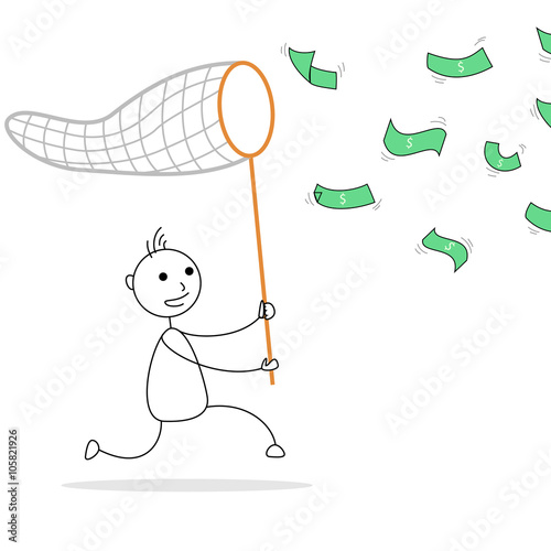 Cartoon stick man leading a crowd