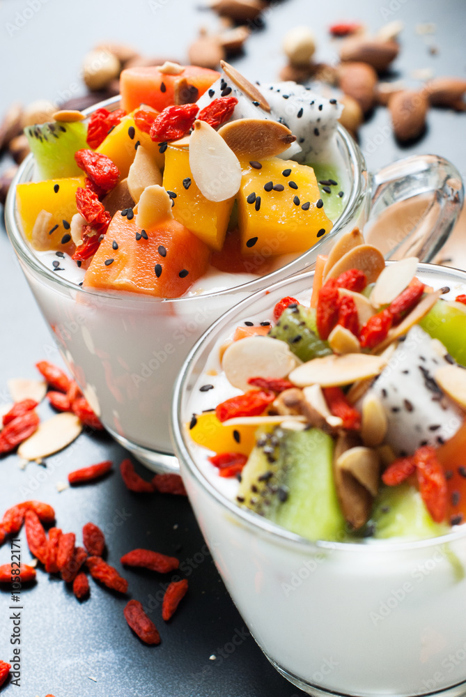 Colorful Vitamin Breakfast Yogurt Pieces Fruit Cup Colorful Vitamin Breakfast Yogurt Pieces Fruit Cup