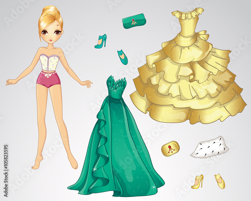 Paper Dall In Green And Gold Dress