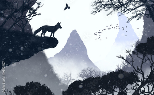 Fototapeta Naklejka Na Ścianę i Meble -  fox standing on a rock 