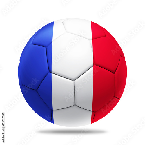 3D soccer ball with France team flag  UEFA euro 2016. isolated on white