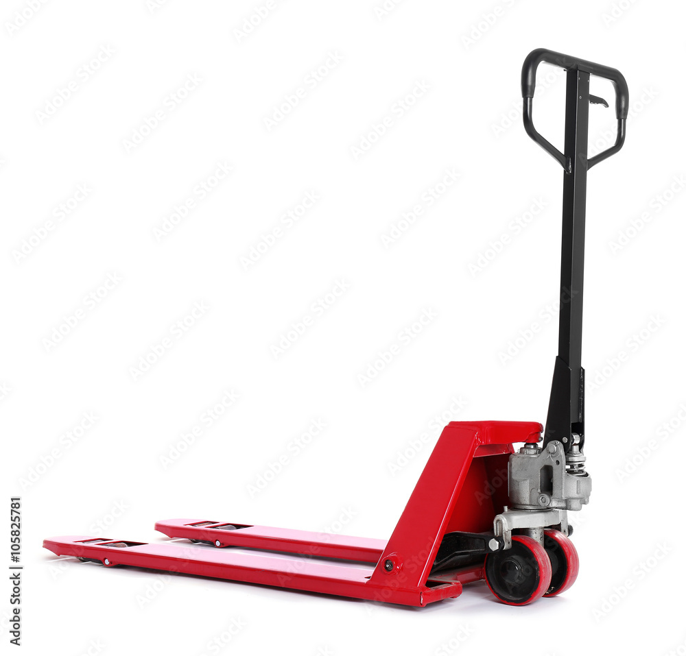 Hand pallet truck, isolated on white Hand pallet truck, isolated on white