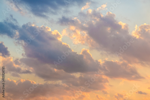 Blue and yellow sky in twilight sunset