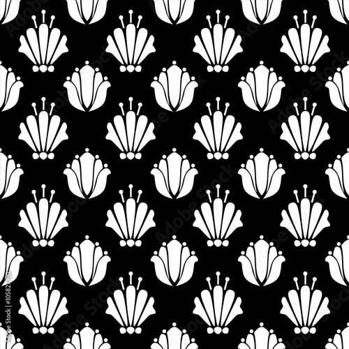 Seamless pattern with silhouettes lotus flowers