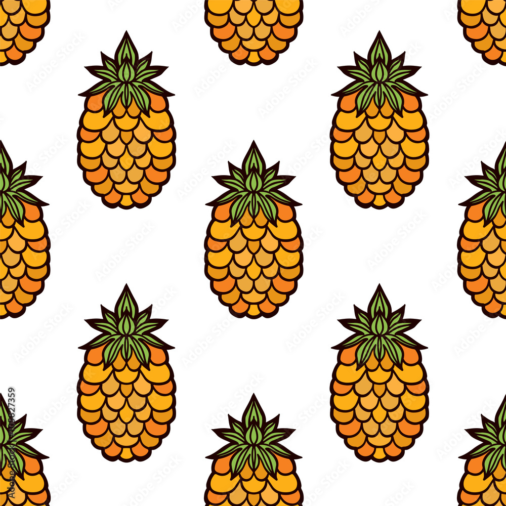 Seamless pattern with pineapples on white background. Seamless pattern with pineapples on white background.