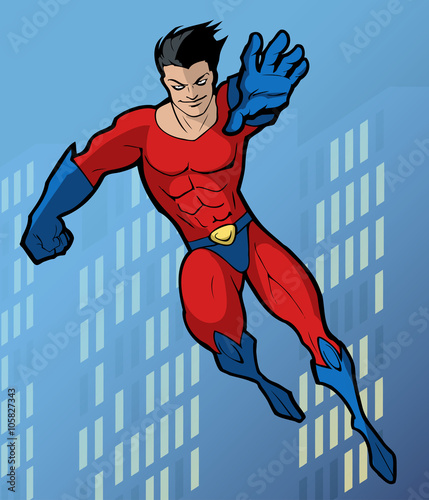Cartoon superhero in red costume