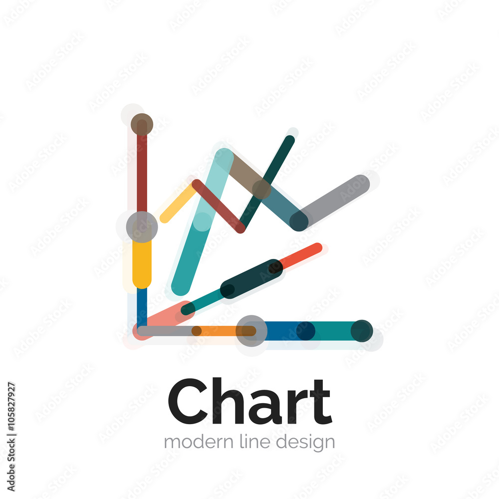 Thin line chart logo design. Graph icon modern colorful flat style Thin line chart logo design. Graph icon modern colorful flat style