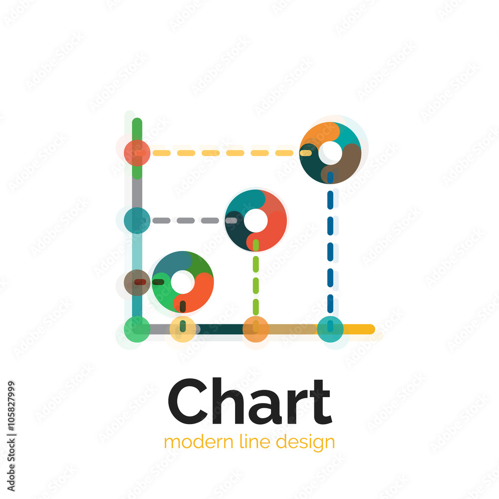 Thin line chart logo design. Graph icon modern colorful flat style Thin line chart logo design. Graph icon modern colorful flat style