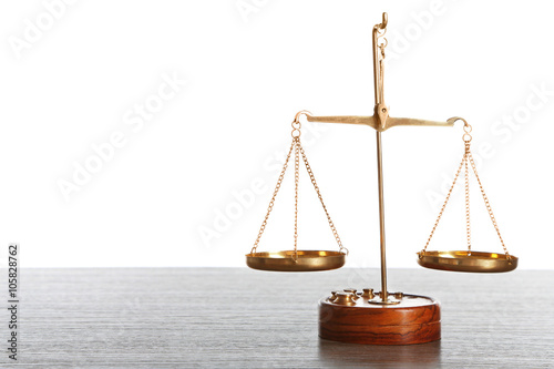 Justice scales on white background