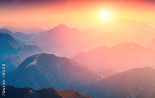 Great sunrise in mountains