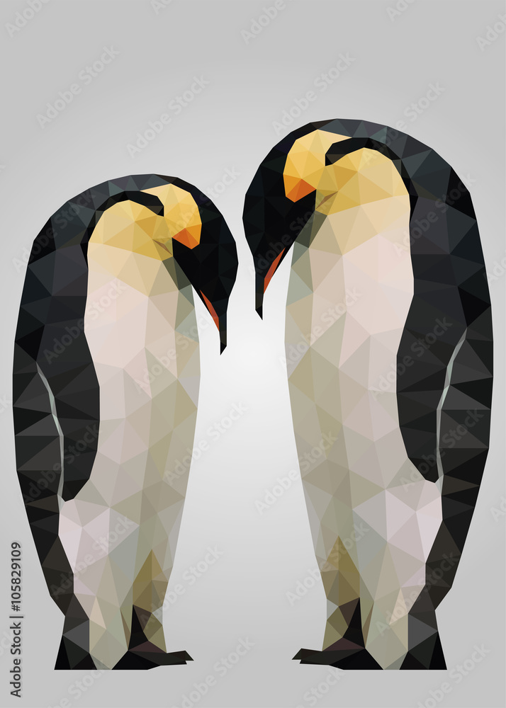 Fototapeta premium Penguins birds standing, waiting and looking vector
