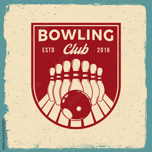 bowling emblem. logotype template on retro grunge background