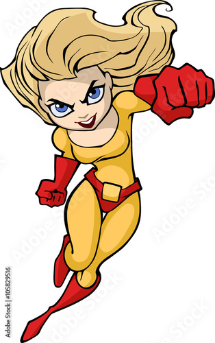 Illustration of super lady in bright costume
