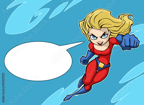 Illustration of super lady in bright costume