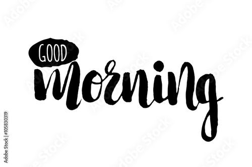 Stencil lettering quotes good morning isolated on white background. Vector
