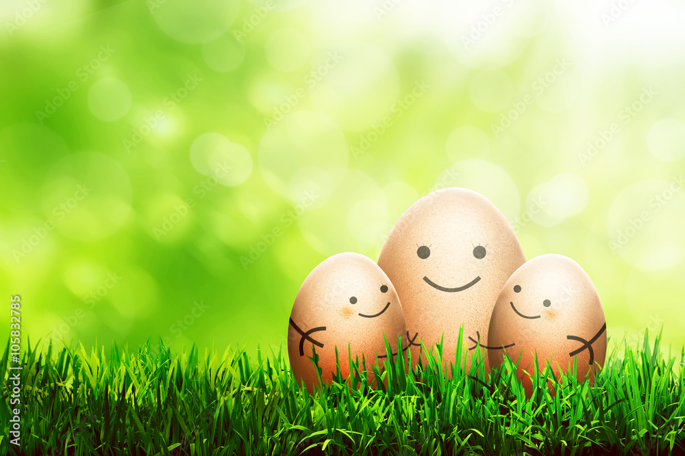 Three easter eggs with smile drawing